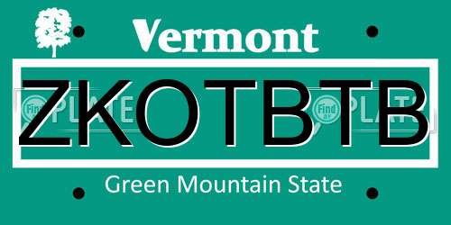 ZKOTBTB Vermont License Plate