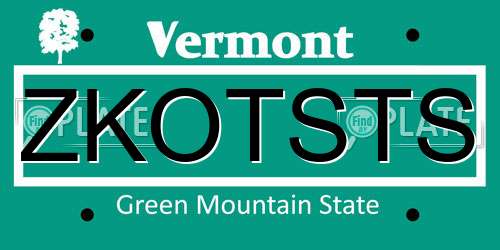 ZKOTSTS Vermont License Plate