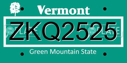 ZKQ2525 Vermont License Plate
