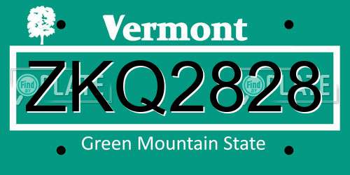ZKQ2828 Vermont License Plate
