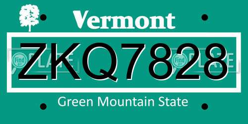 ZKQ7828 Vermont License Plate