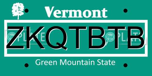 ZKQTBTB Vermont License Plate