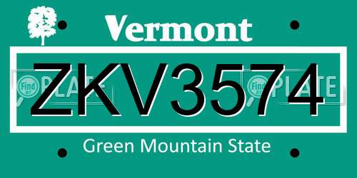 ZKV3574 Vermont License Plate