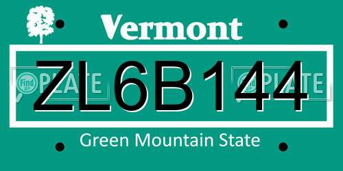ZL6B144 Vermont License Plate