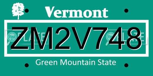 ZM2V748 Vermont License Plate
