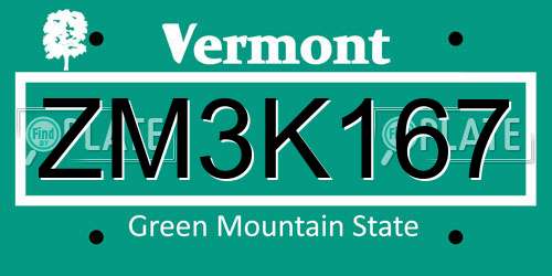 ZM3K167 Vermont License Plate