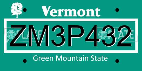 ZM3P432 Vermont License Plate