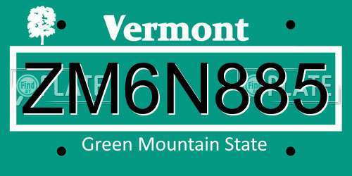ZM6N885 Vermont License Plate