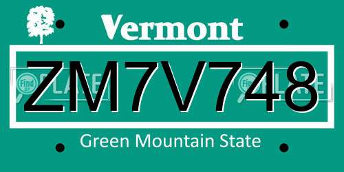 ZM7V748 Vermont License Plate