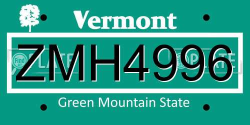 ZMH4996 Vermont License Plate