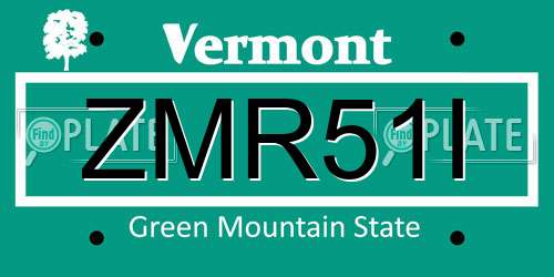 ZMR51I Vermont License Plate