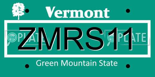 ZMRS11 Vermont License Plate