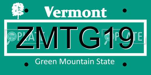 ZMTG19 Vermont License Plate