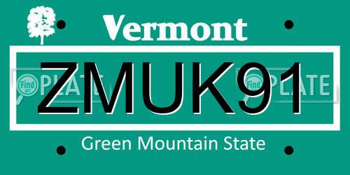 ZMUK91 Vermont License Plate
