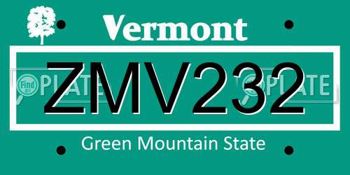 ZMV232 Vermont License Plate