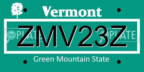 ZMV23Z Vermont License Plate