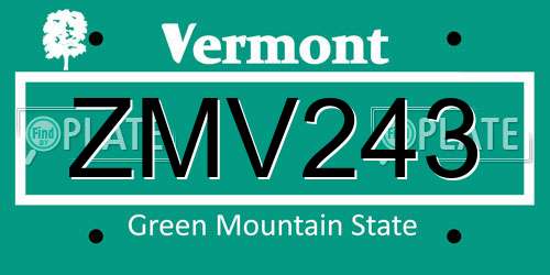 ZMV243 Vermont License Plate