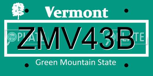 ZMV43B Vermont License Plate