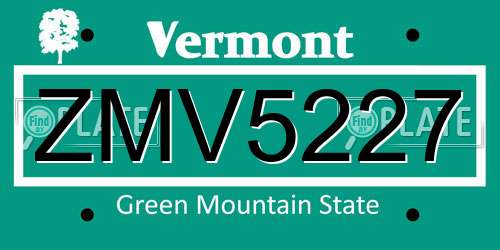 ZMV5227 Vermont License Plate
