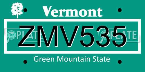 ZMV535 Vermont License Plate