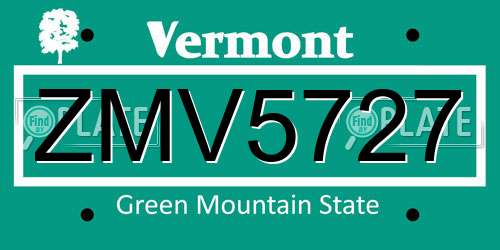ZMV5727 Vermont License Plate
