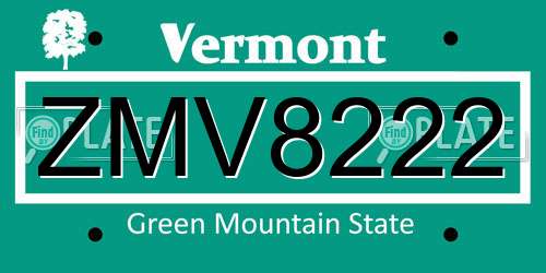 ZMV8222 Vermont License Plate