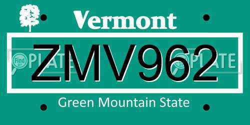ZMV962 Vermont License Plate