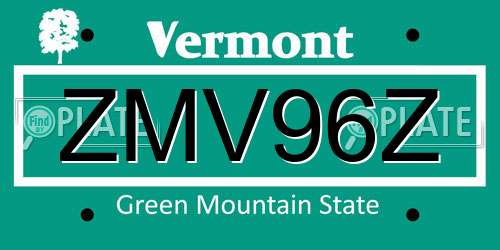 ZMV96Z Vermont License Plate
