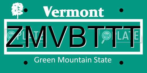 ZMVBTTT Vermont License Plate