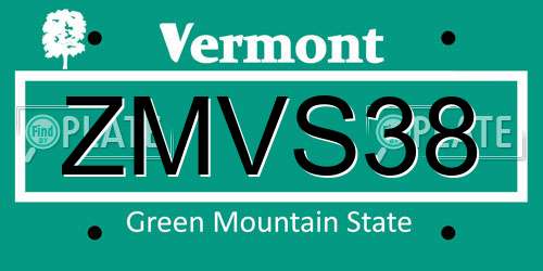 ZMVS38 Vermont License Plate