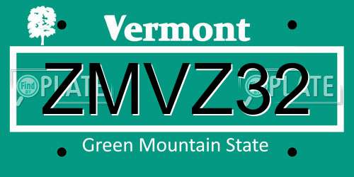 ZMVZ32 Vermont License Plate