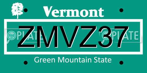 ZMVZ37 Vermont License Plate