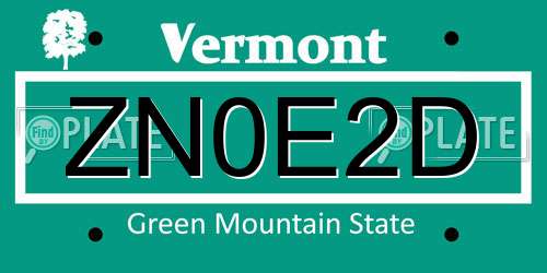 ZN0E2D Vermont License Plate