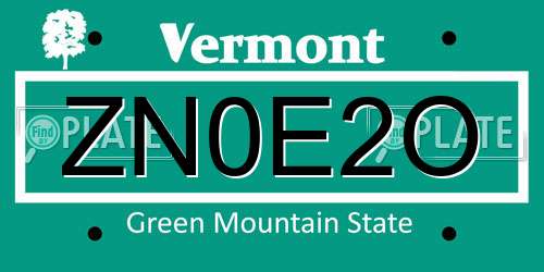 ZN0E2O Vermont License Plate