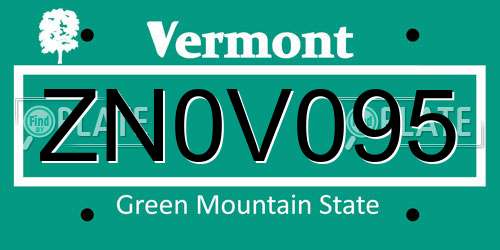 ZN0V095 Vermont License Plate