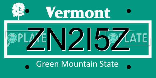 ZN2I5Z Vermont License Plate