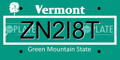 ZN2I8T Vermont License Plate