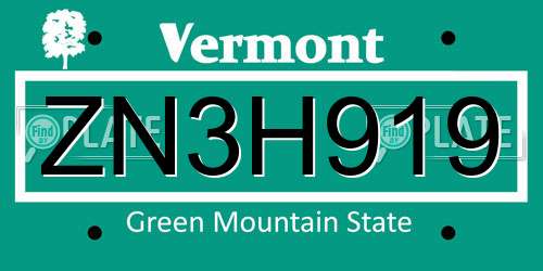 ZN3H919 Vermont License Plate