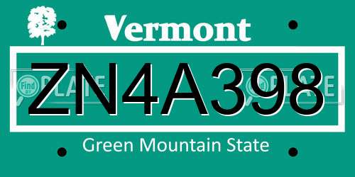 ZN4A398 Vermont License Plate