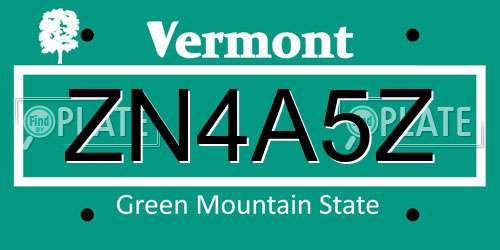 ZN4A5Z Vermont License Plate