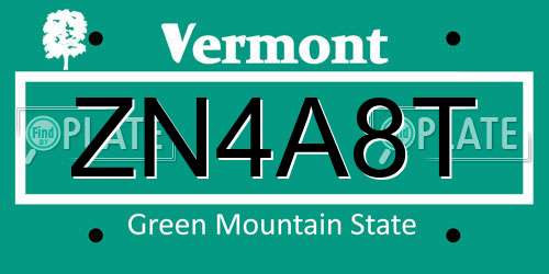 ZN4A8T Vermont License Plate