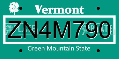 ZN4M790 Vermont License Plate