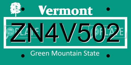 ZN4V502 Vermont License Plate