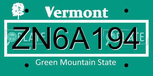 ZN6A194 Vermont License Plate