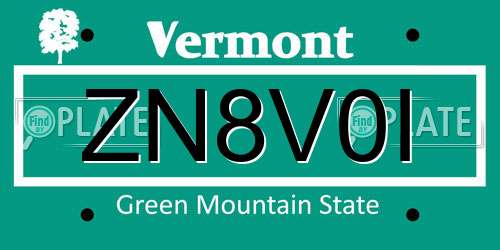 ZN8V0I Vermont License Plate
