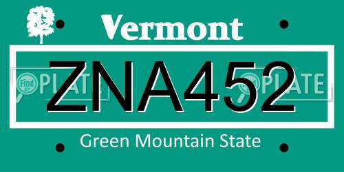 ZNA452 Vermont License Plate