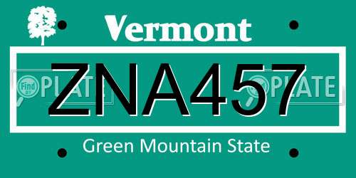 ZNA457 Vermont License Plate