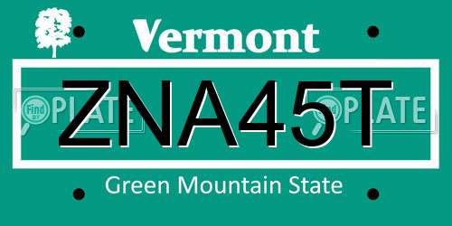 ZNA45T Vermont License Plate