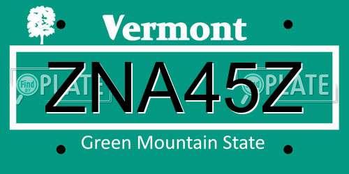 ZNA45Z Vermont License Plate