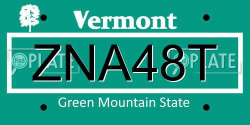 ZNA48T Vermont License Plate